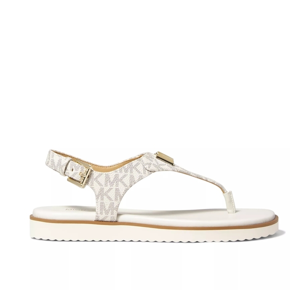 New! MICHAEL KORS Women's MK Logo Jilly T-Strap Sandals Shoes Open-Toe Vanilla 7 - Picture 4 of 9